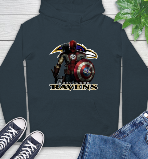 NFL Captain America Thor Spider Man Hawkeye Avengers Endgame Football Baltimore Ravens Hoodie 7