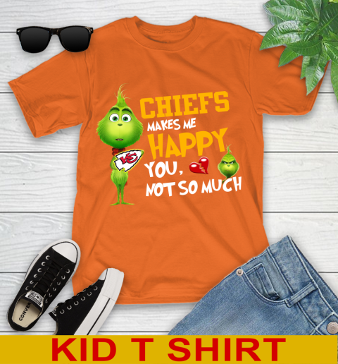 NFL Kansas City Chiefs Makes Me Happy You Not So Much Grinch Football Sports Youth T-Shirt 8