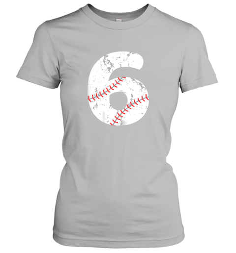 snyr number 6 baseball vintage distressed team ladies t shirt 20 front sport grey