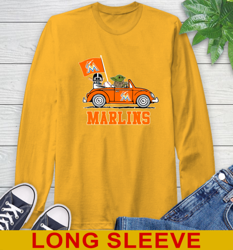 MLB Baseball Miami Marlins Darth Vader Baby Yoda Driving Star Wars Shirt Long Sleeve T-Shirt 3