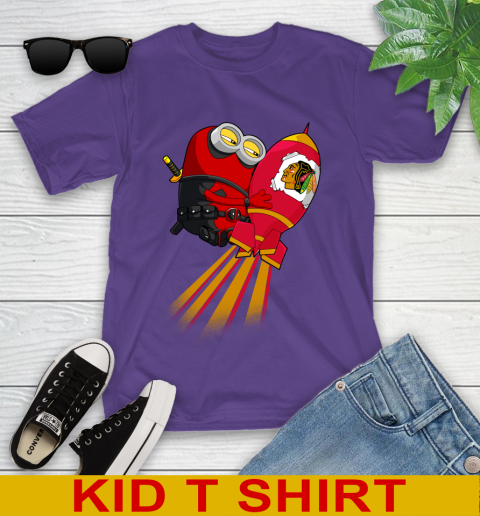 NHL Hockey Chicago Blackhawks Deadpool Minion Marvel Shirt Youth T-Shirt 3