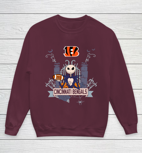 NFL Cincinnati Bengals Football Jack Skellington Halloween Youth Sweatshirt 4