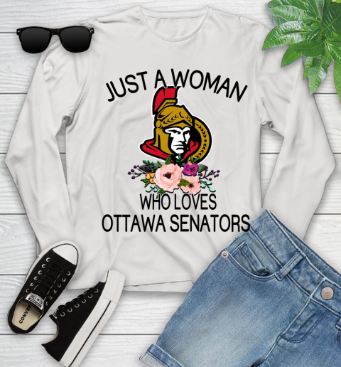 NHL Just A Woman Who Loves Ottawa Senators Hockey Sports Youth Long Sleeve
