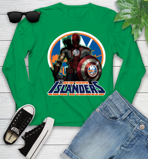 NHL Captain America Thor Spider Man Hawkeye Avengers Endgame Hockey New York Islanders Youth Long Sleeve 6
