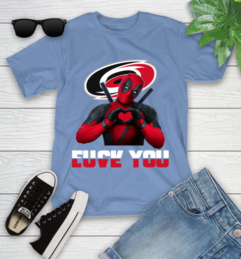 NHL Carolina Hurricanes Deadpool Love You Fuck You Hockey Sports Youth T-Shirt 15
