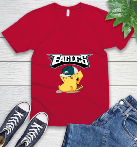 NFL Pikachu Football Sports Philadelphia Eagles V-Neck T-Shirt 7