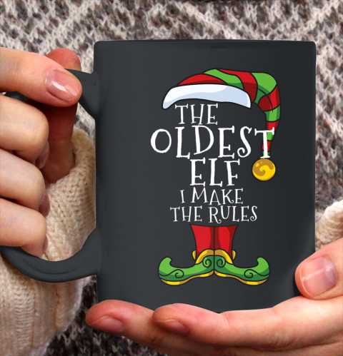 Oldest Rules Elf Family Matching Christmas Funny Pajama Ceramic Mug 11oz