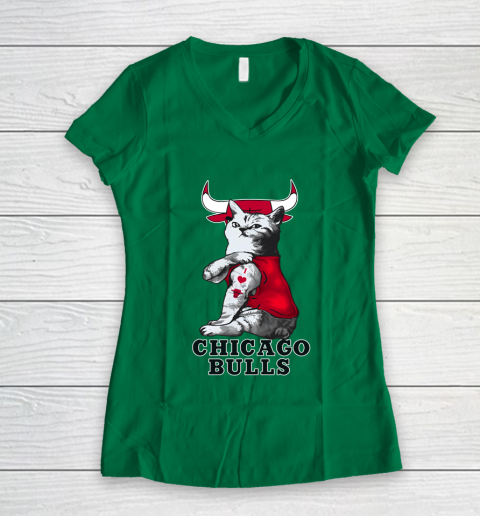 NBA Basketball My Cat Loves Chicago Bulls Women's V-Neck T-Shirt 3
