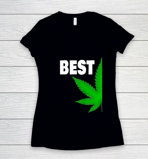 Best Buds Couples Matching BFF Marijuana Leaf Weed Best Women's V-Neck T-Shirt