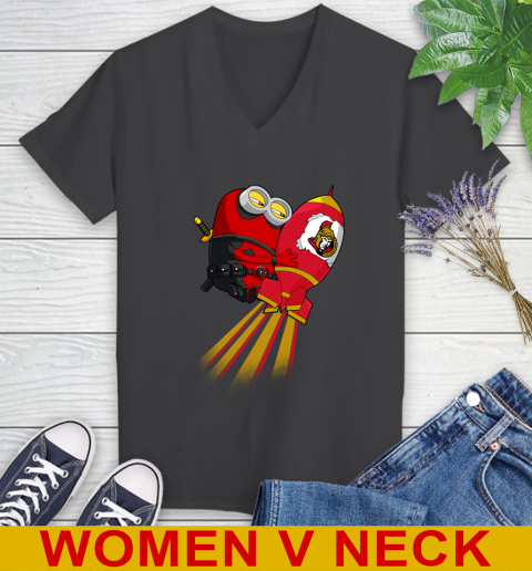 NHL Hockey Ottawa Senators Deadpool Minion Marvel Shirt Women's V-Neck T-Shirt 8