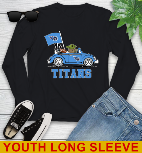 NFL Football Tennessee Titans Darth Vader Baby Yoda Driving Star Wars Shirt Youth Long Sleeve 2