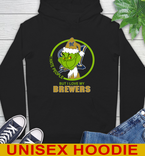Milwaukee Brewers MLB Christmas Grinch I Hate People But I Love My Favorite Baseball Team Hoodie 2