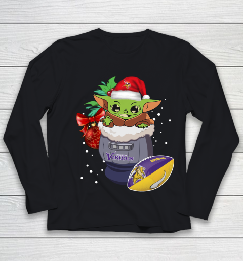 Minnesota Vikings Christmas Baby Yoda Star Wars Funny Happy NFL Youth Long Sleeve