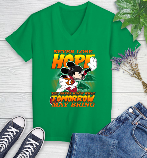 Atlanta Falcons NFL Football Mickey Disney Never Lose Hope (1) Women's V-Neck T-Shirt 5