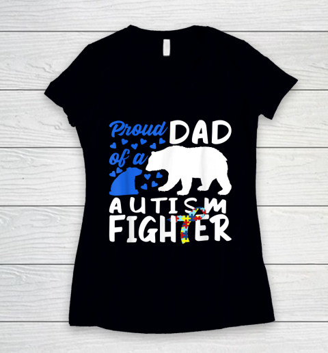 Proud Dad Of A Autism Fighter Awareness Puzzle Piece Ribbon Women's V-Neck T-Shirt