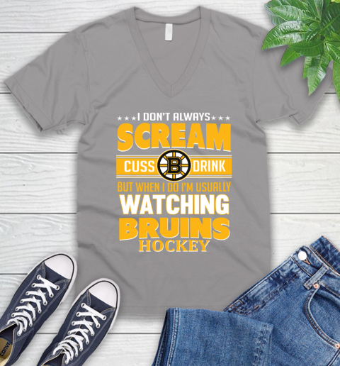 Boston Bruins NHL Hockey I Scream Cuss Drink When I'm Watching My Team V-Neck T-Shirt 3