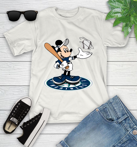 MLB Baseball Seattle Mariners Cheerful Mickey Disney Shirt Youth T-Shirt 2