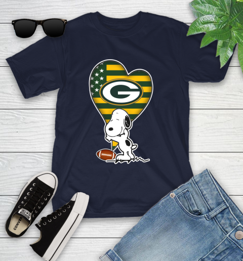 Green Bay Packers NFL Football The Peanuts Movie Adorable Snoopy Youth T-Shirt 3