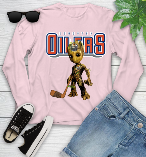 Edmonton Oilers NHL Hockey Groot Marvel Guardians Of The Galaxy Youth Long Sleeve 10