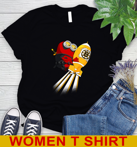 NHL Hockey Boston Bruins Deadpool Minion Marvel Shirt Women's T-Shirt