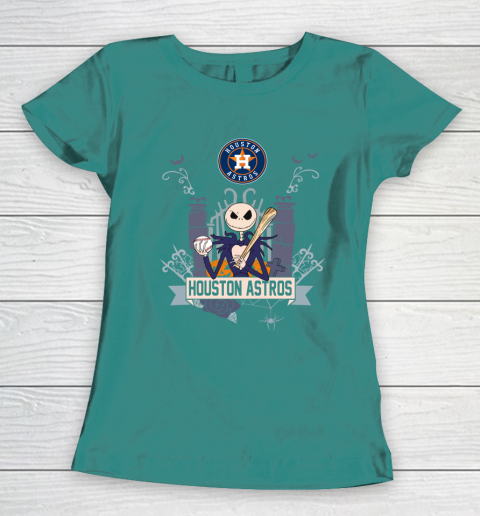 MLB Houston Astros Baseball Jack Skellington Halloween Women's T-Shirt 10