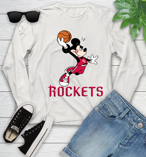 NBA Basketball Houston Rockets Cheerful Mickey Mouse Shirt Youth