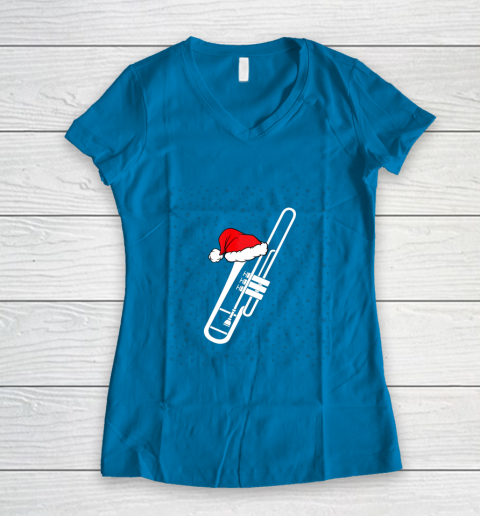 Christmas Gift Trombone Santa Trombone Funny Xmas Pajama Women's V-Neck T-Shirt - Image 6