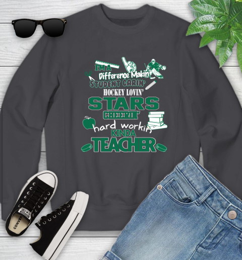 Dallas Stars NHL I'm A Difference Making Student Caring Hockey Loving Kinda Teacher Youth Sweatshirt 5