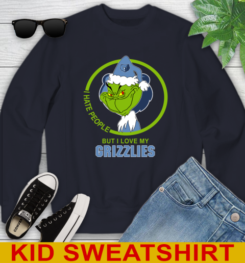 Memphis Grizzlies NBA Christmas Grinch I Hate People But I Love My Favorite Basketball Team Youth Sweatshirt 3