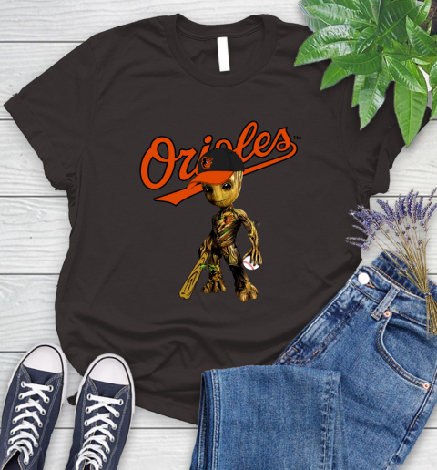 MLB Baltimore Orioles Groot Guardians Of The Galaxy Baseball Women's T-Shirt 8
