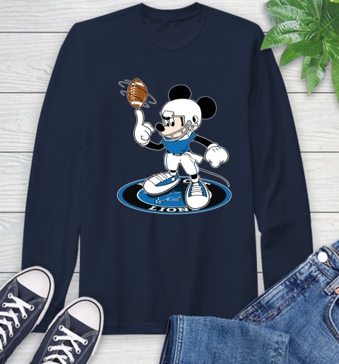 NFL Football Detroit Lions Cheerful Mickey Disney Shirt Long Sleeve T-Shirt 4