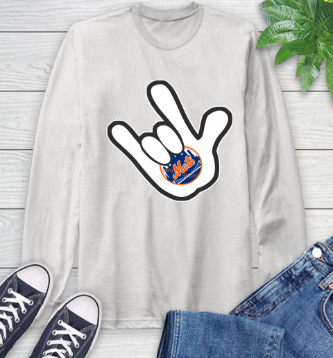 New York Mets MLB Baseball Mickey Rock Hand Disney Long Sleeve T-Shirt