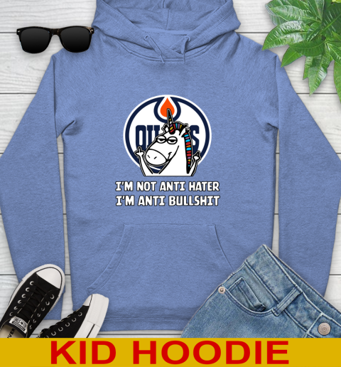 Edmonton Oilers NHL Hockey Unicorn I'm Not Anti Hater I'm Anti Bullshit Youth Hoodie 12