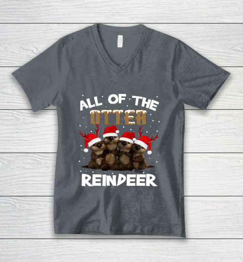 All Of Otter Reindeer Christmas Pajamas Tshirt Xmas V-Neck T-Shirt 4
