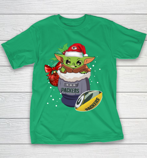 Green Bay Packers Christmas Baby Yoda Star Wars Funny Happy NFL Youth T-Shirt