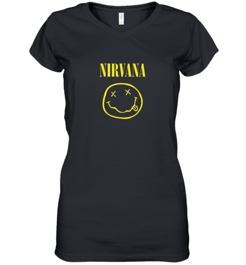 Nirvana Yellow Smiley Face Women's V-Neck T-Shirt