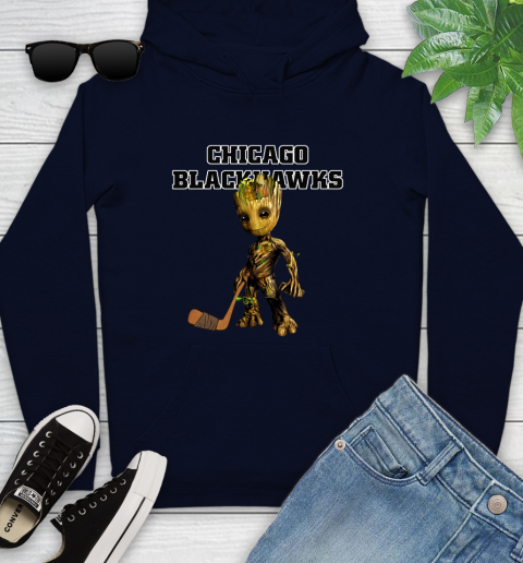 Chicago Blackhawks NHL Hockey Groot Marvel Guardians Of The Galaxy Youth Hoodie 4