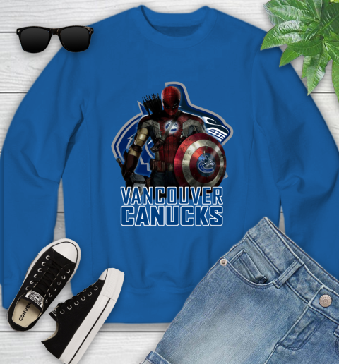 NHL Captain America Thor Spider Man Hawkeye Avengers Endgame Hockey Vancouver Canucks Youth Sweatshirt 8