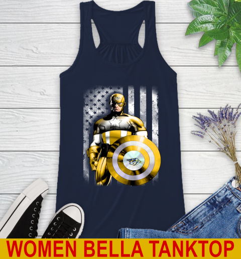 Nashville Predators NHL Hockey Captain America Marvel Avengers American Flag Shirt Racerback Tank 9