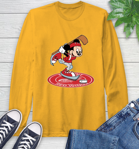 NHL Hockey Detroit Red Wings Cheerful Mickey Disney Shirt Long Sleeve T-Shirt 3