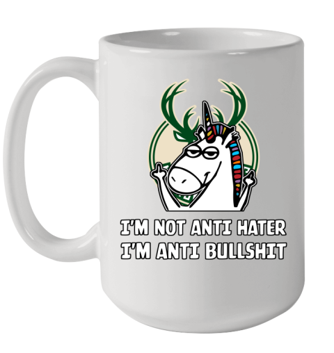 Milwaukee Bucks NBA Basketball Unicorn I'm Not Anti Hater I'm Anti Bullshit Ceramic Mug 15oz