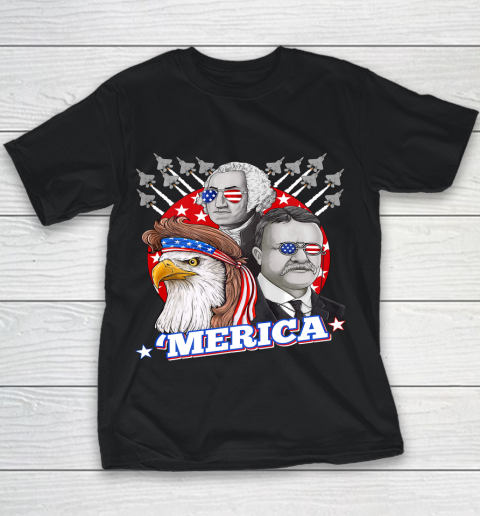 Washington Roosevelt Bald Eagle 4th Of July Patriotic Merica Youth T-Shirt