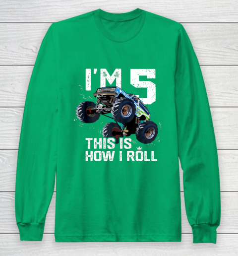 Kids I'm 5 This is How I Roll Monster Truck 5th Birthday Boy Gift 5 Year Old Long Sleeve T-Shirt 12