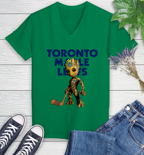 Toronto Maple Leafs NHL Hockey Groot Marvel Guardians Of The Galaxy Women's V-Neck T-Shirt 5