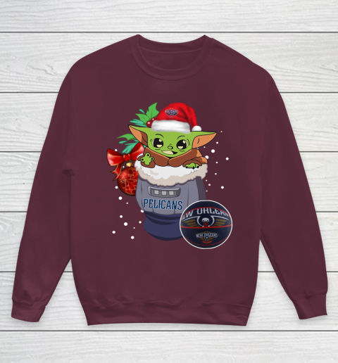 New Orleans Pelicans Christmas Baby Yoda Star Wars Funny Happy NBA Youth Sweatshirt 5