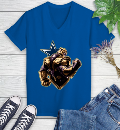 NFL Thanos Avengers Endgame Football Sports Dallas Cowboys Women's V-Neck T-Shirt 10