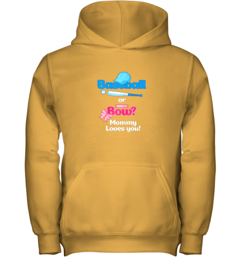 kuwg baseball or bows gender reveal party shirt mommy loves you youth hoodie 43 front gold
