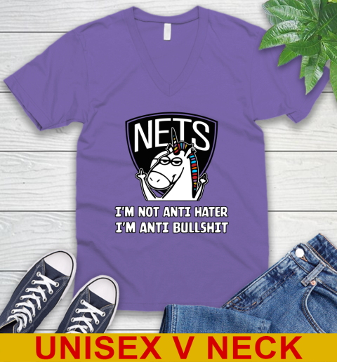 Brooklyn Nets NBA Basketball Unicorn I'm Not Anti Hater I'm Anti Bullshit V-Neck T-Shirt 9