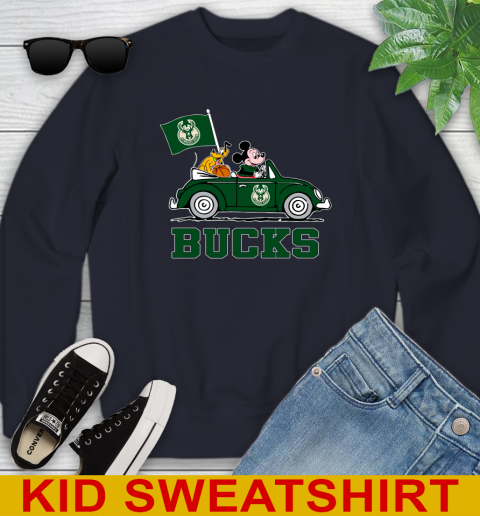NBA Basketball Milwaukee Bucks Pluto Mickey Driving Disney Shirt Youth Sweatshirt 3