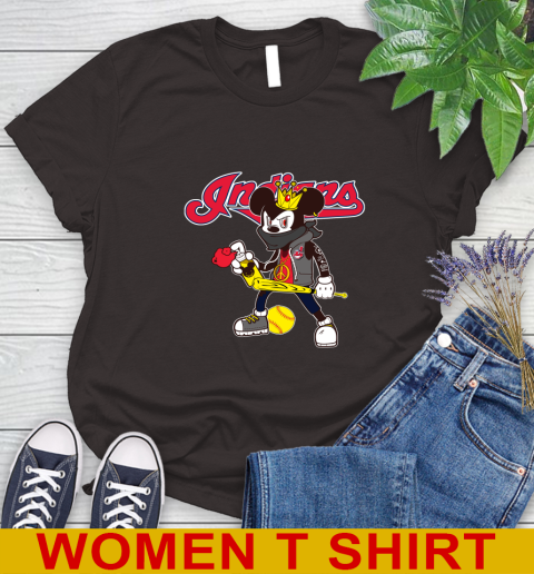 Cleveland Indians MLB Baseball Mickey Peace Sign Sports Women's T-Shirt 8